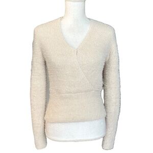 Pink Rose Surplice Long Sleeve Cozy Fall Winter Sweater SZ Medium Ivory NEW